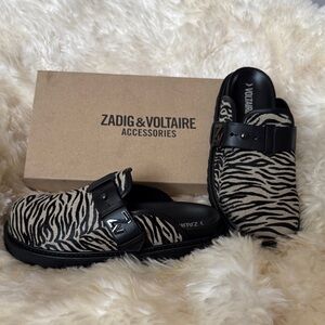 Zadig & Voltaire Zebra Pattern Slip Ons - Black and Cream